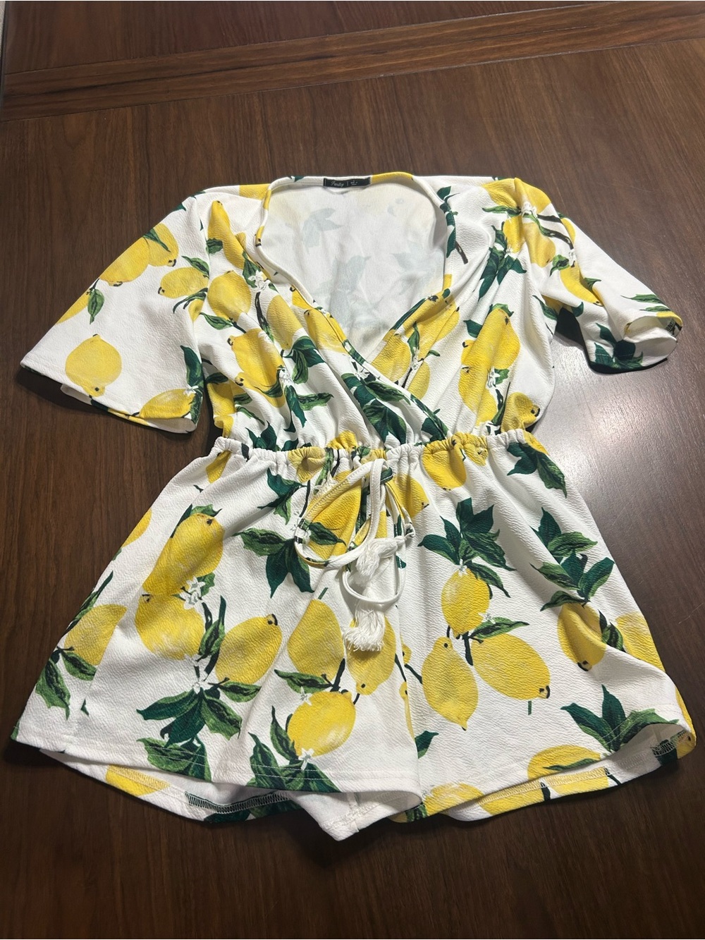 Lemon Print Wrap Romper - White/Yellow